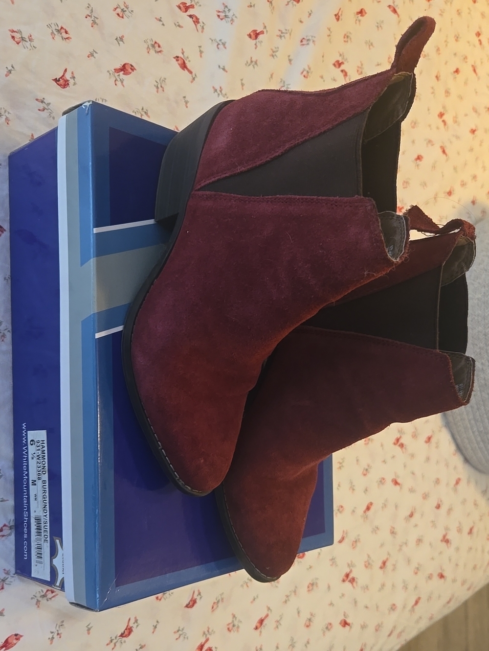 White Mountain Burgundy Suede Chelsea Ankle Boots
